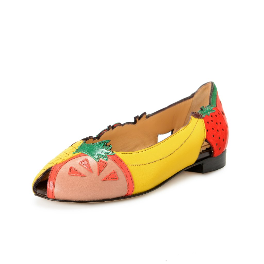 Charlotte Olympia Girls "Incy Tutti Frutti" Leather Ballet Flats Shoes